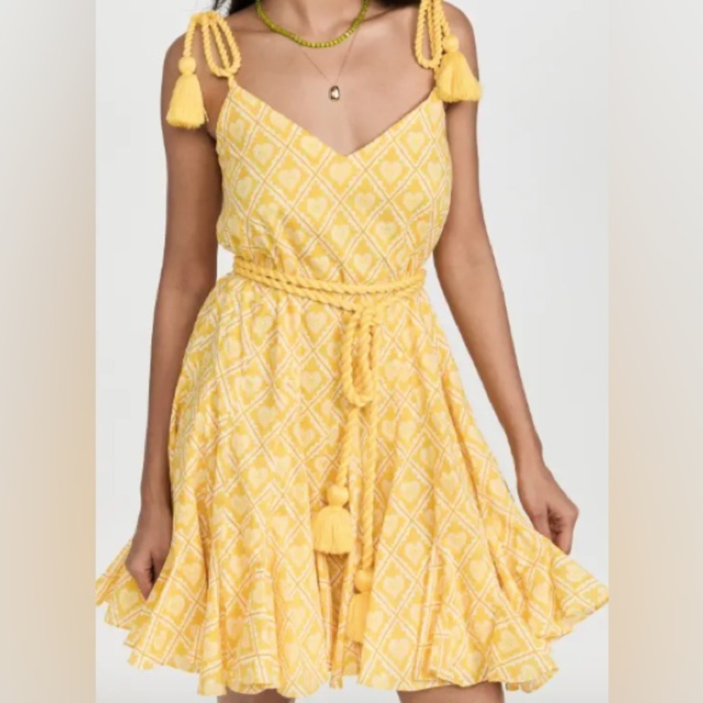 RHODE Love Lockdown Heart Print Casey Dress Tie and Straps Waist XS Yellow NWT